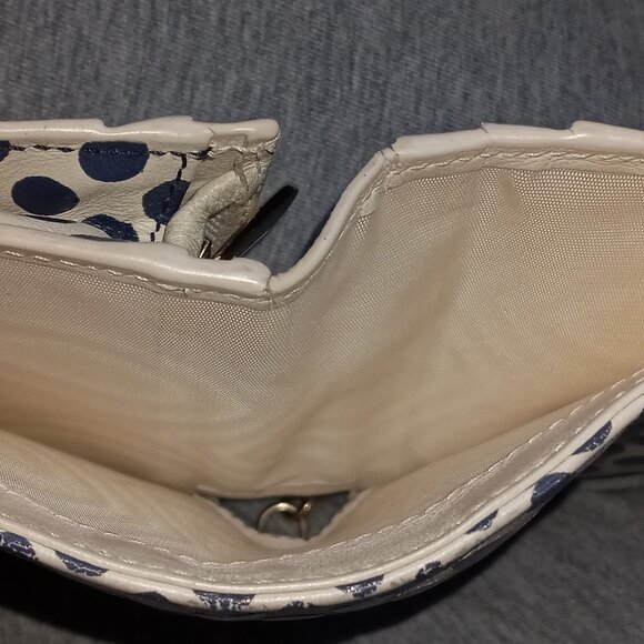 Christian Dior Cream & Blue Dot Leather Bi-Fold Small Wallet with letters charm - Picture 7 of 16